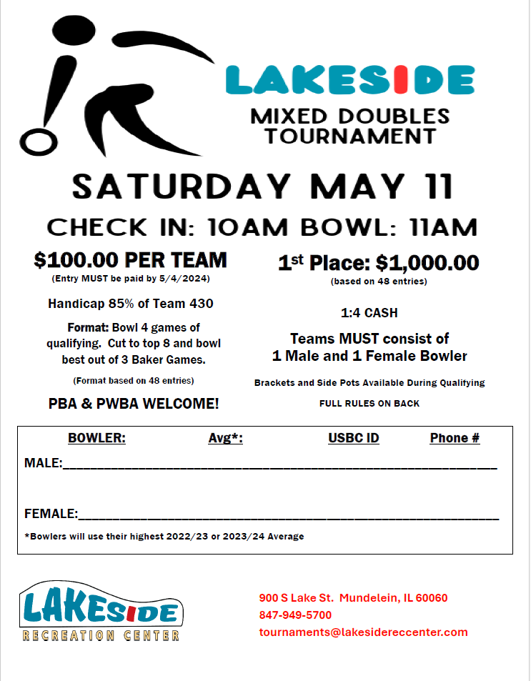 Lakeside Recreation Center 2024 Mixed Doubles Bowling Tournament Mundelein, Illinois