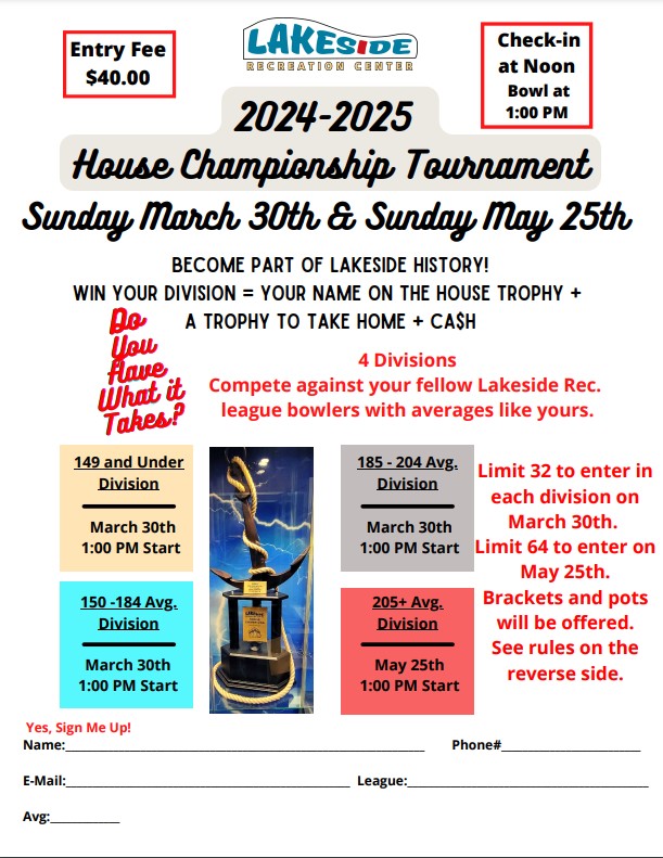 Lakeside Recreation Center 2025 House Championship Mundelein, Illinois 60060