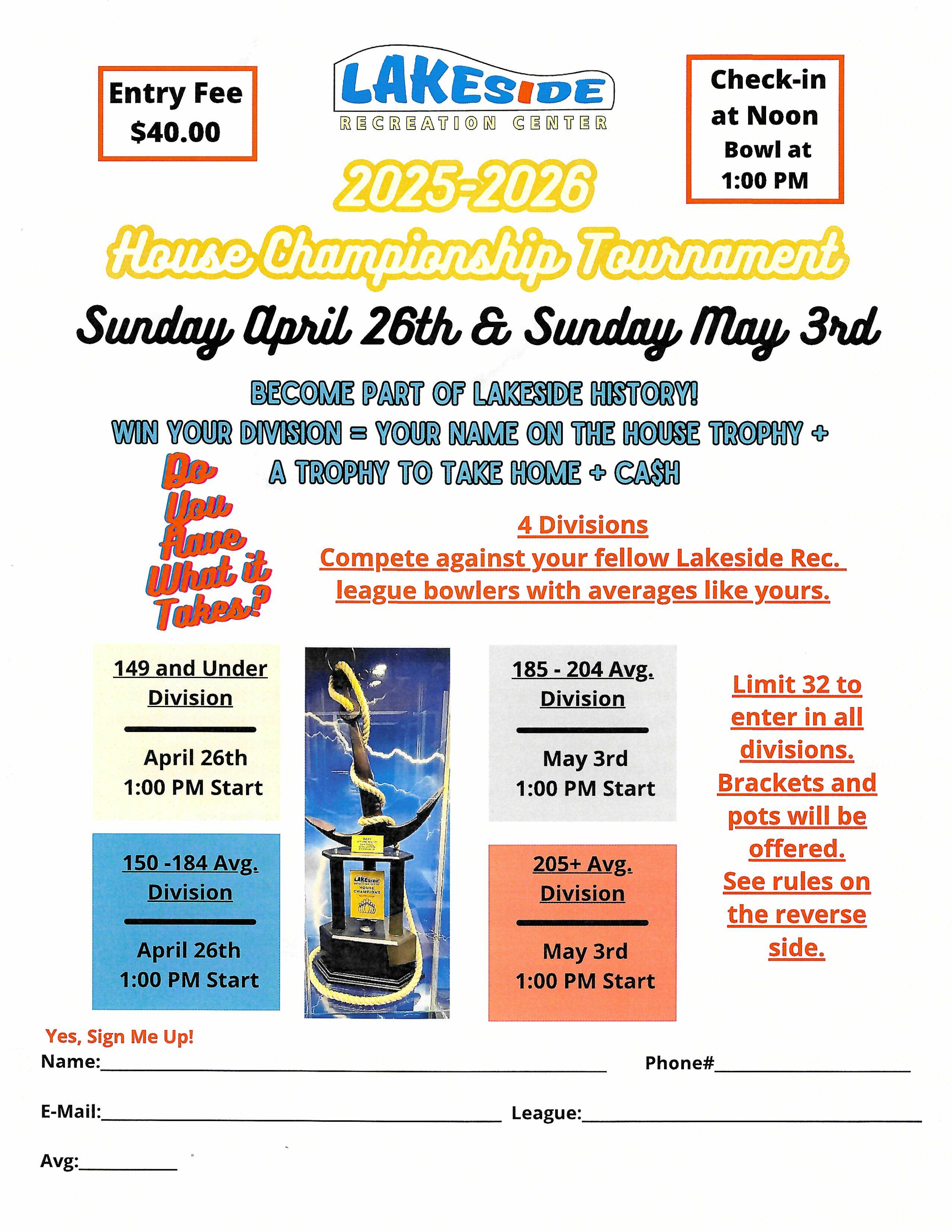 Lakeside Recreation Center 2026 House Championship Mundelein, Illinois 60060