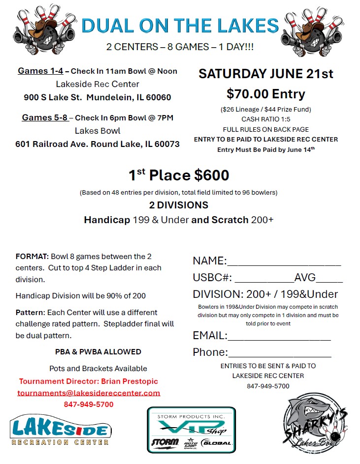 Duel on the Lakes Bowling Tournament at Lakeside Recreation Center in Mundelein and Lake Bowl Round Lake
